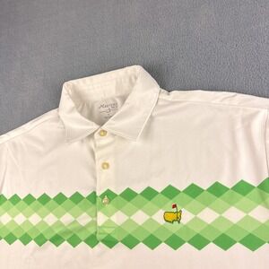 Masters Tech Polo Shirt Men's L White Green Argyle Golf Performance PGA Stretch